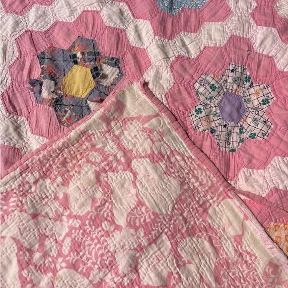 Vintage Grandmas Flower Garden 1940s Patchwork Tattered Farmhouse Toile Backing - Picture 6 of 10